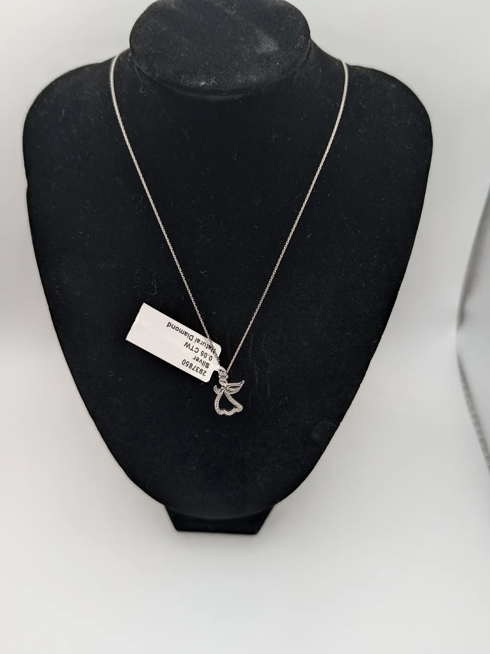NWT 925 Sterling Silver 0.05 CTW Natural Diamond Angel Pendant Necklace